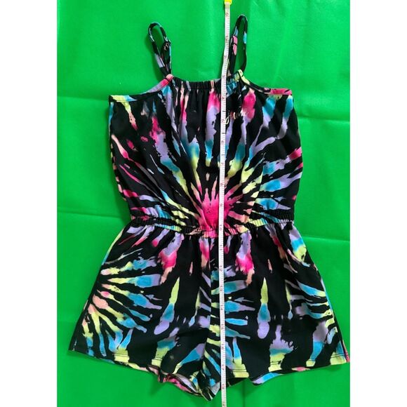 Justice Sleep Romper Girls Size 7 8, Black Sleeveless w/ Tie Dye - Picture 2 of 5